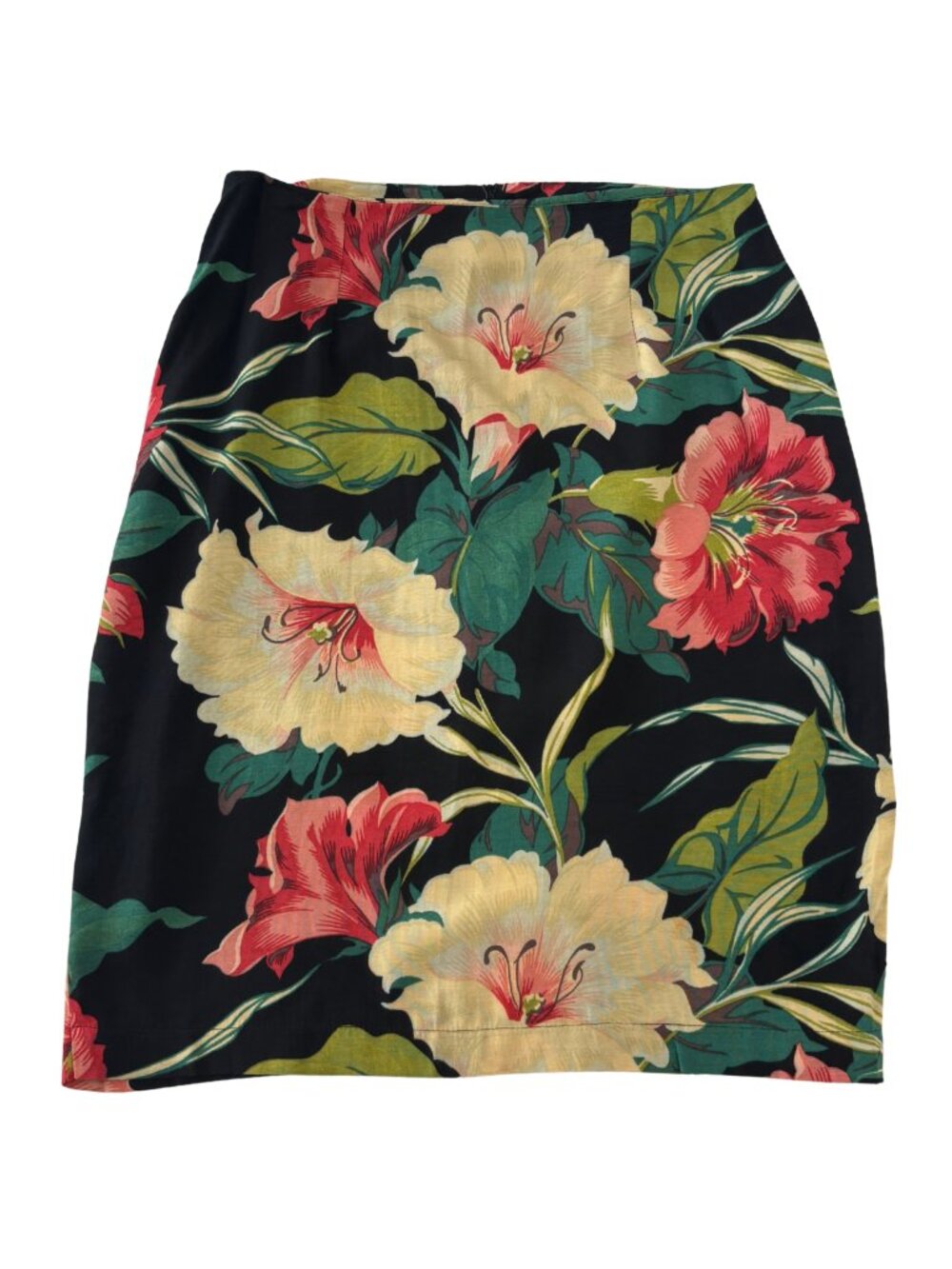 Vintage Pottery Floral Midi Skirt Size 11 Rayon Made in USA 80's
